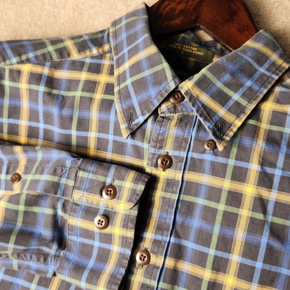 Orvis Button Down Shirt Mens L Blue Yellow Plaid Signature Collection Cotton